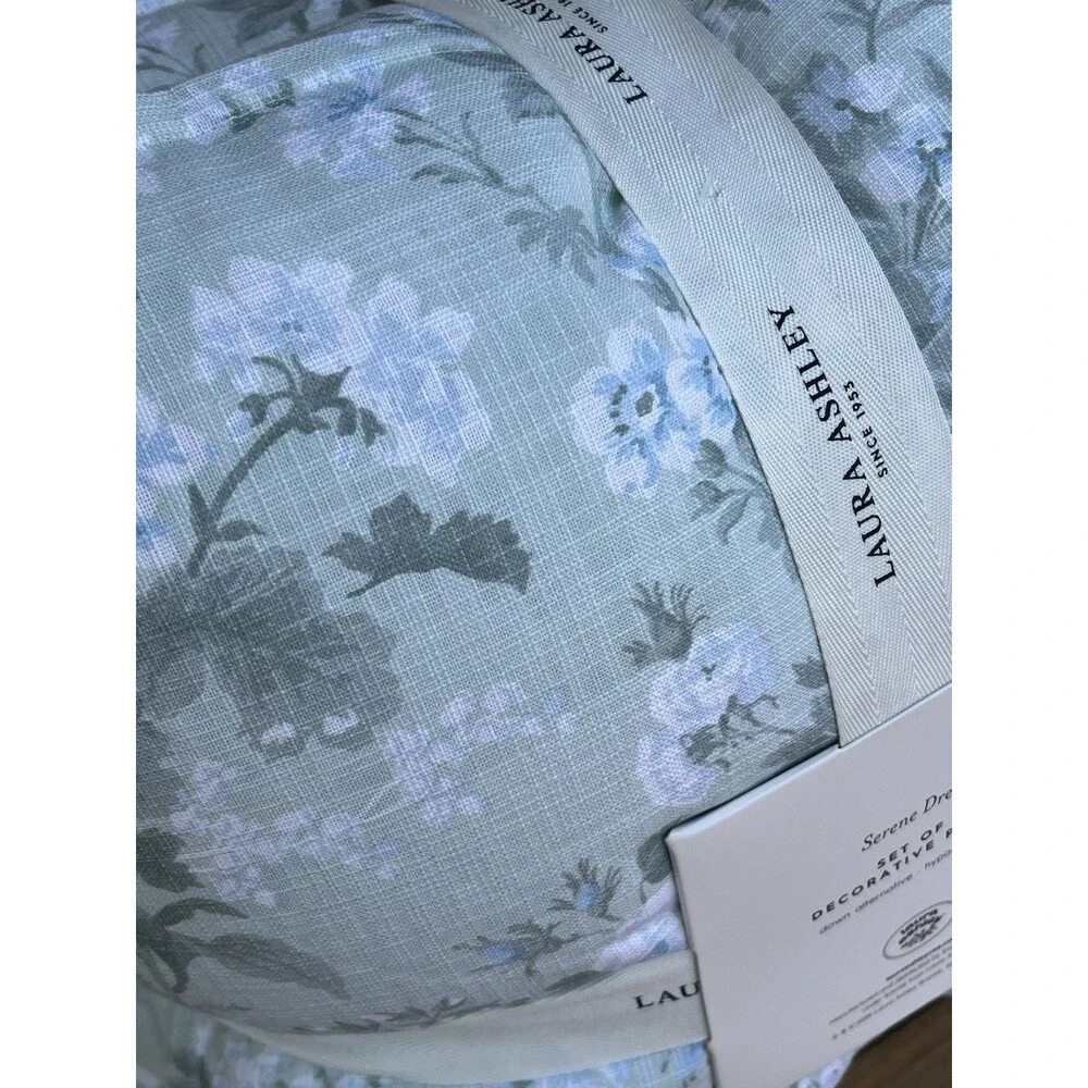 Laura Ashley Serene Dream Set of 2 Decorative Pillows Sage Green Blue Floral New